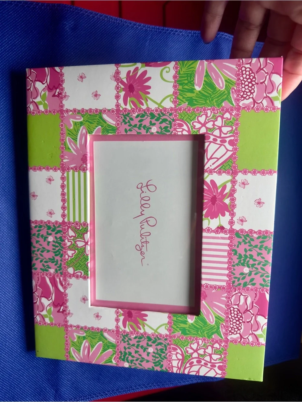 Lilly Pulitzer Pink & Lime Green Patchwork Photo Frame